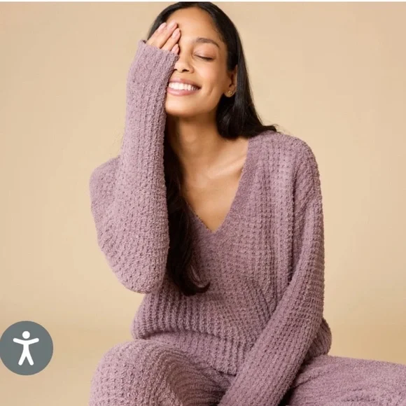 Softies waffle marshmallow V-Neck Luxe Cozy  Loungewear Set XS - Picture 4 of 8